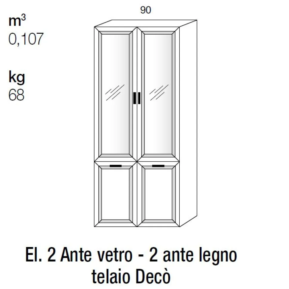Vetrina 4 ante a telaio linea Prevaling disponibile in vari colori