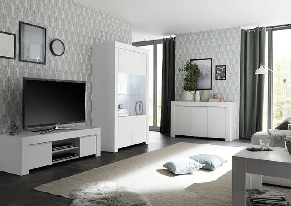 Vetrina 2 ante linea Clear in Bianco Opaco