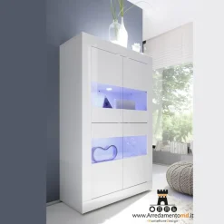 Vetrina con 4 ante Bianco Lucido laccato linea Basic