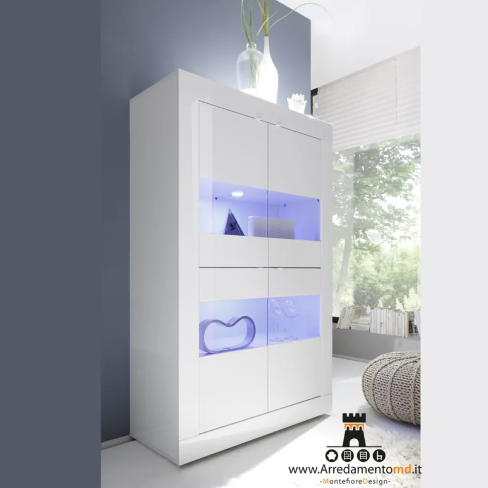 Vetrina con 4 ante Bianco Lucido laccato linea Basic