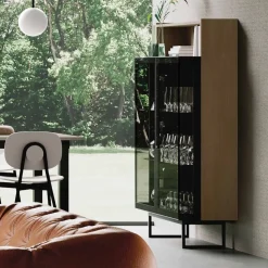 Vetrina con piedini e 2 ante in vetro fumè disponibile in vari colori