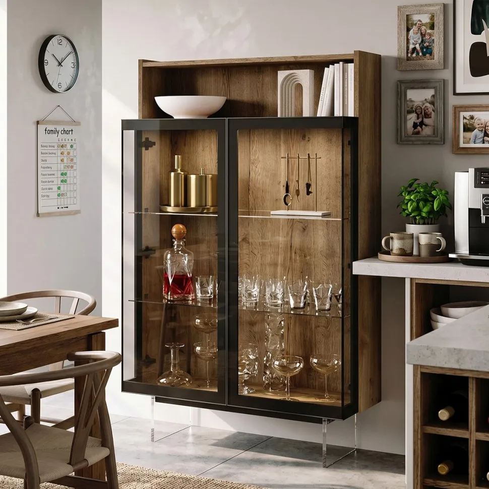 Vetrina con piedini e 2 ante in vetro fumè disponibile in vari colori