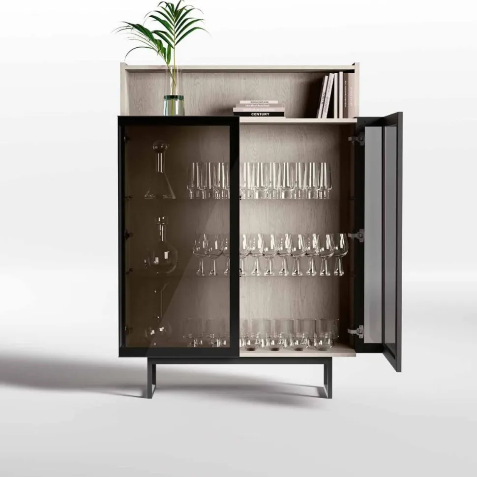 Vetrina con piedini e 2 ante in vetro fumè disponibile in vari colori