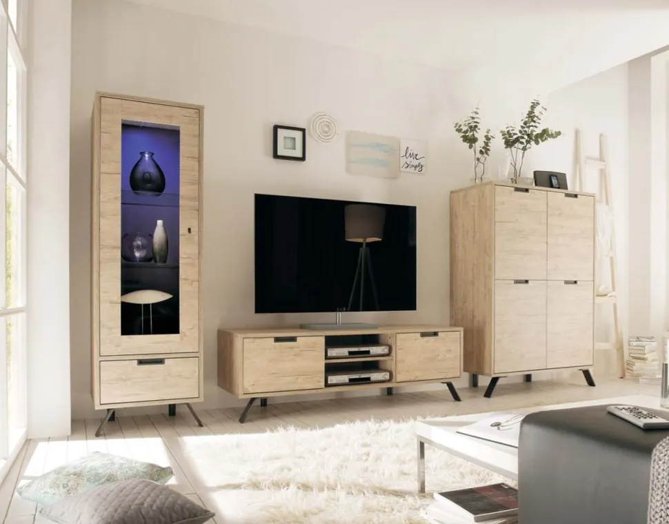 Vetrina linea Palma con 1 anta con 1 cassetto in finitura Oak