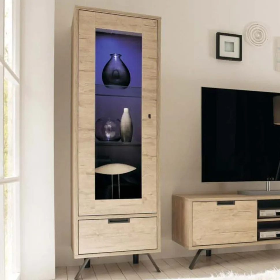 Vetrina linea Palma con 1 anta con 1 cassetto in finitura Oak
