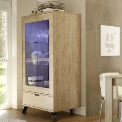 Vetrina linea Palma con 2 ante con 1 cassetto in finitura Oak