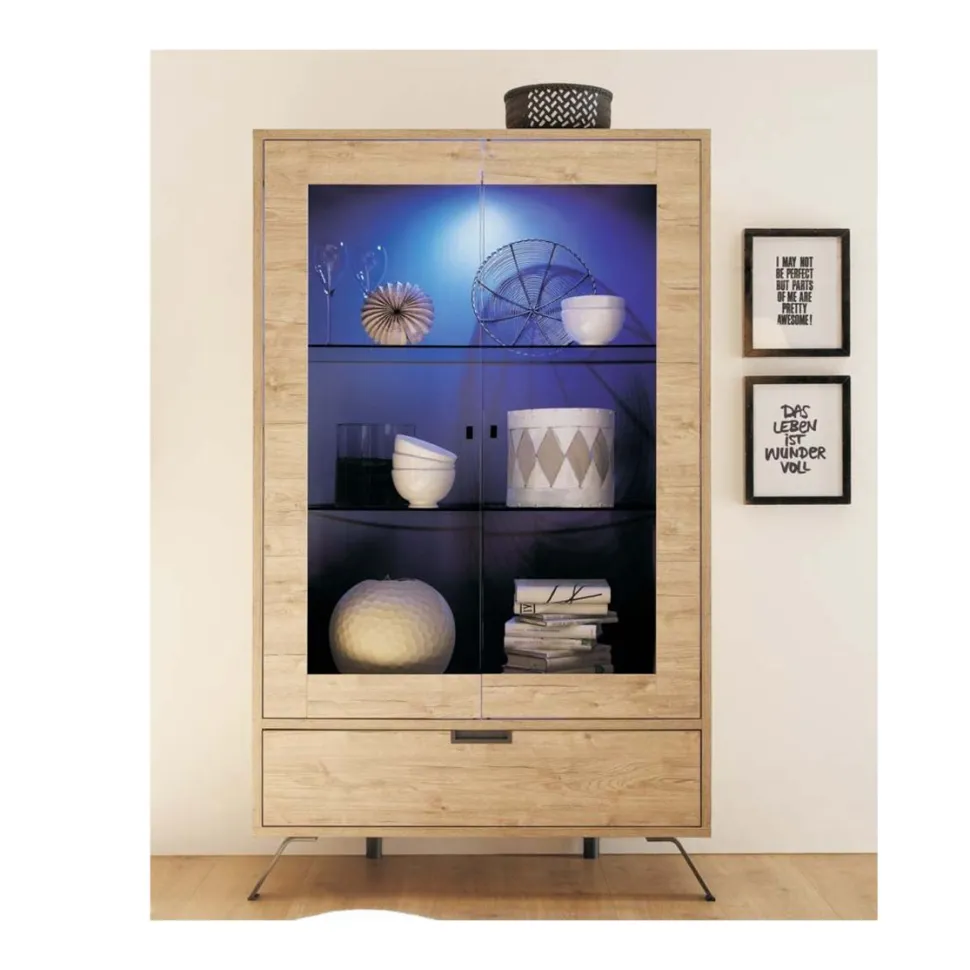 Vetrina linea Palma con 2 ante con 1 cassetto in finitura Oak