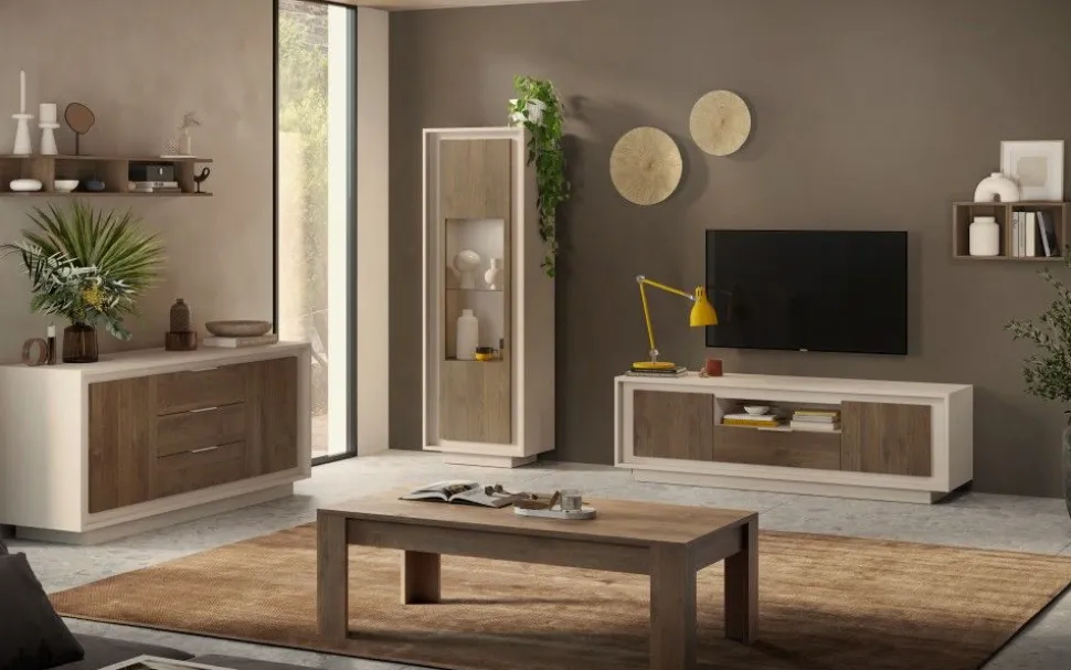 Vetrina moderna Cashmere e Rovere Mercure 1 anta battente linea Eos