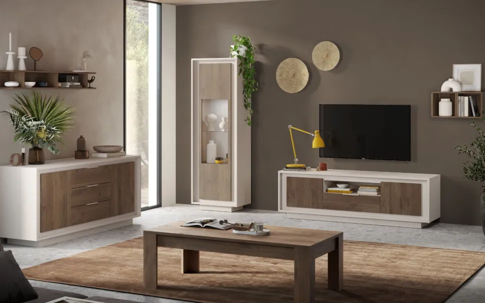 Vetrina moderna Cashmere e Rovere Mercure 1 anta battente linea Eos