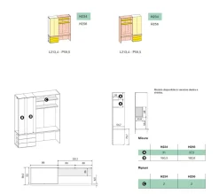 Zona studio moderna con armadio 2 ante, scrivania e mensole in Bianco Opaco, Noce Biondo e Grigio Seta disponibile in 2 misure