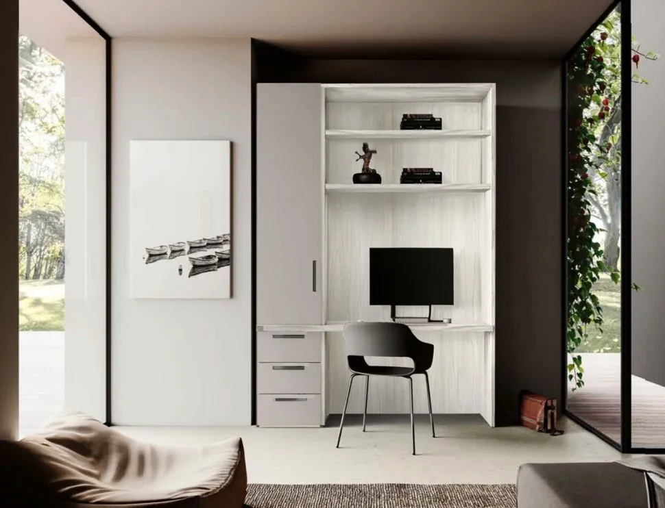 Zona studio moderna con armadio integrato in Noce Moro e Visone disponibile in 2 misure