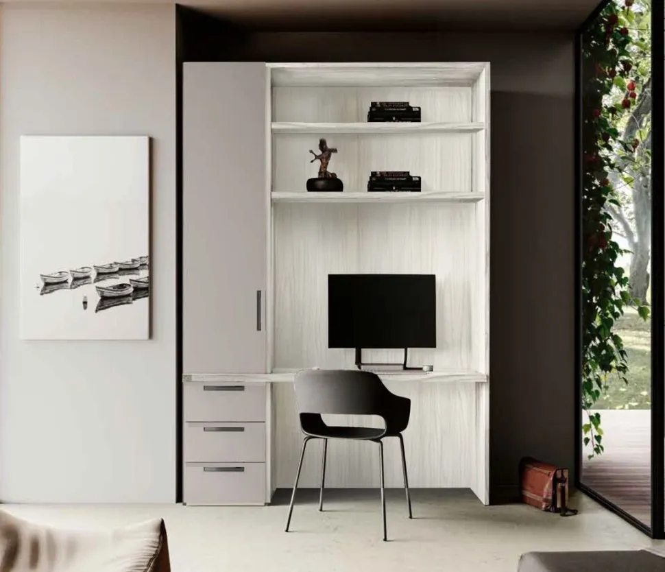 Zona studio moderna con armadio integrato in Noce Moro e Visone disponibile in 2 misure
