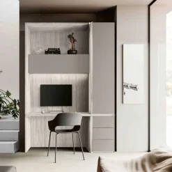 Zona studio moderna con armadio,scrivania e pensile in Bianco altea e Grigio seta disponibile in 2 misure