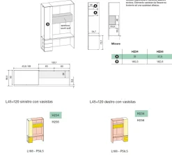 Zona studio moderna con armadio,scrivania e pensile in Bianco altea e Grigio seta disponibile in 2 misure